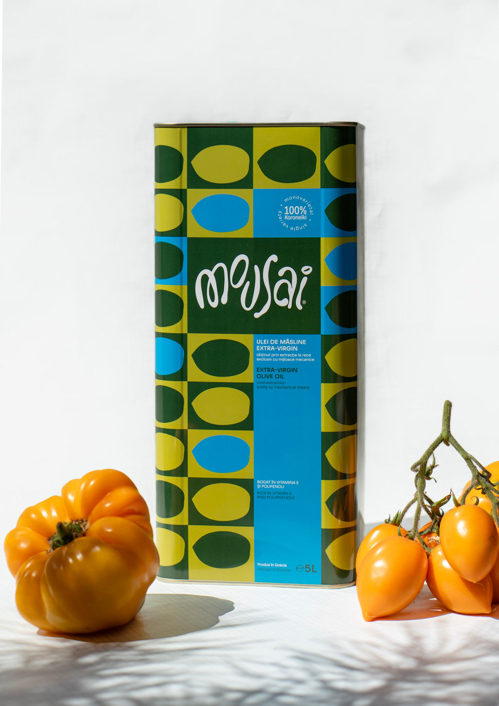 Ulei de măsline extravirgin Koroneiki 5L | Mousai + Olivieră din sticlă 250 ml